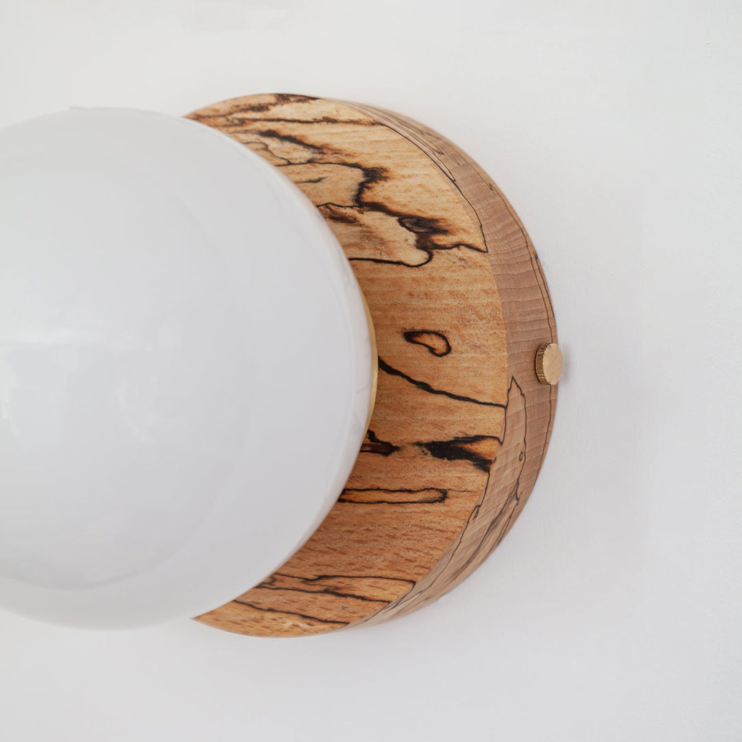 Opal Glass Flush Wall Light - Hardwood