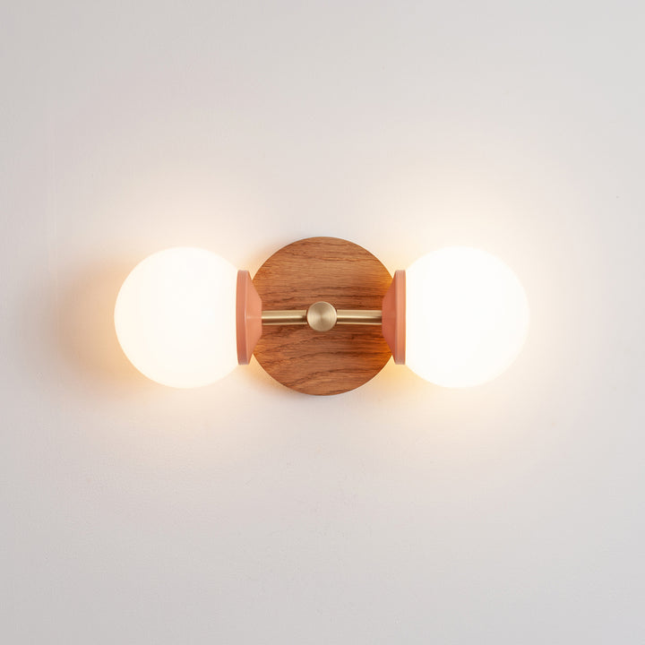 Small Opal Glass Double Arm Wall Light - Hardwood