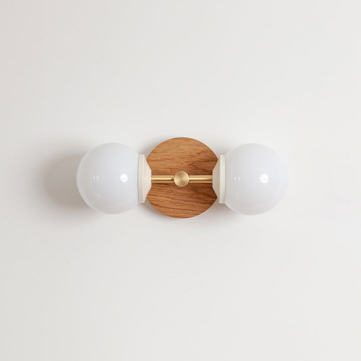 Small Opal Glass Double Arm Wall Light - Hardwood