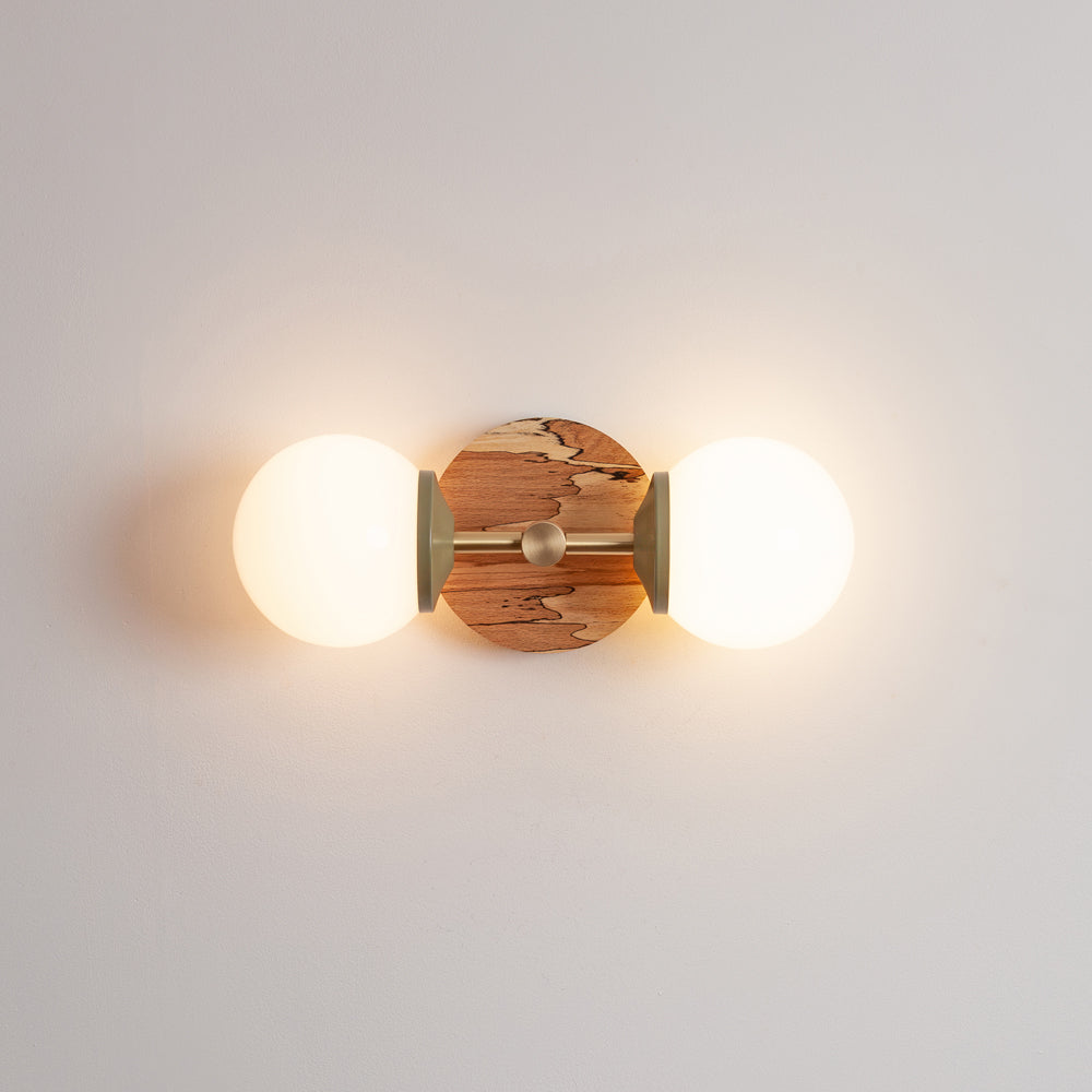 Small Opal Glass Double Arm Wall Light - Hardwood