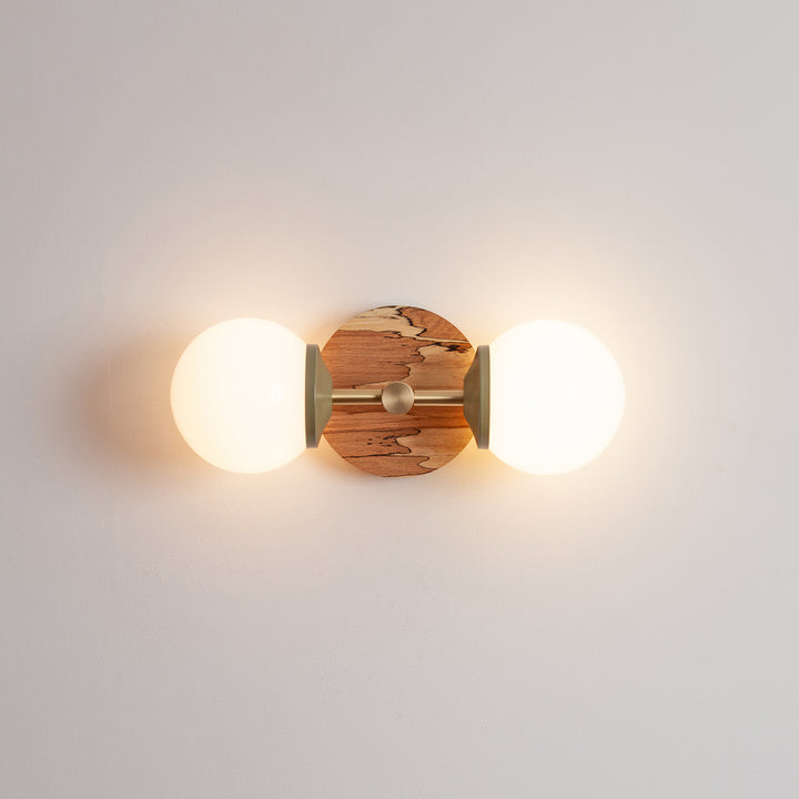 Small Opal Glass Double Arm Wall Light - Hardwood