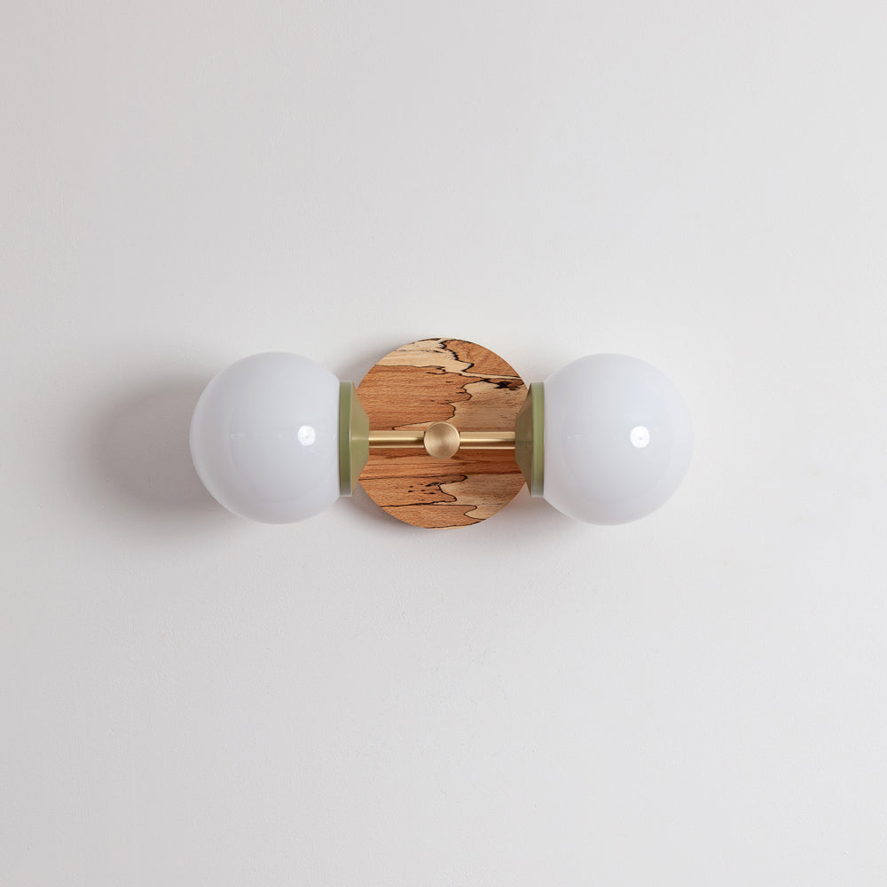 Small Opal Glass Double Arm Wall Light - Hardwood