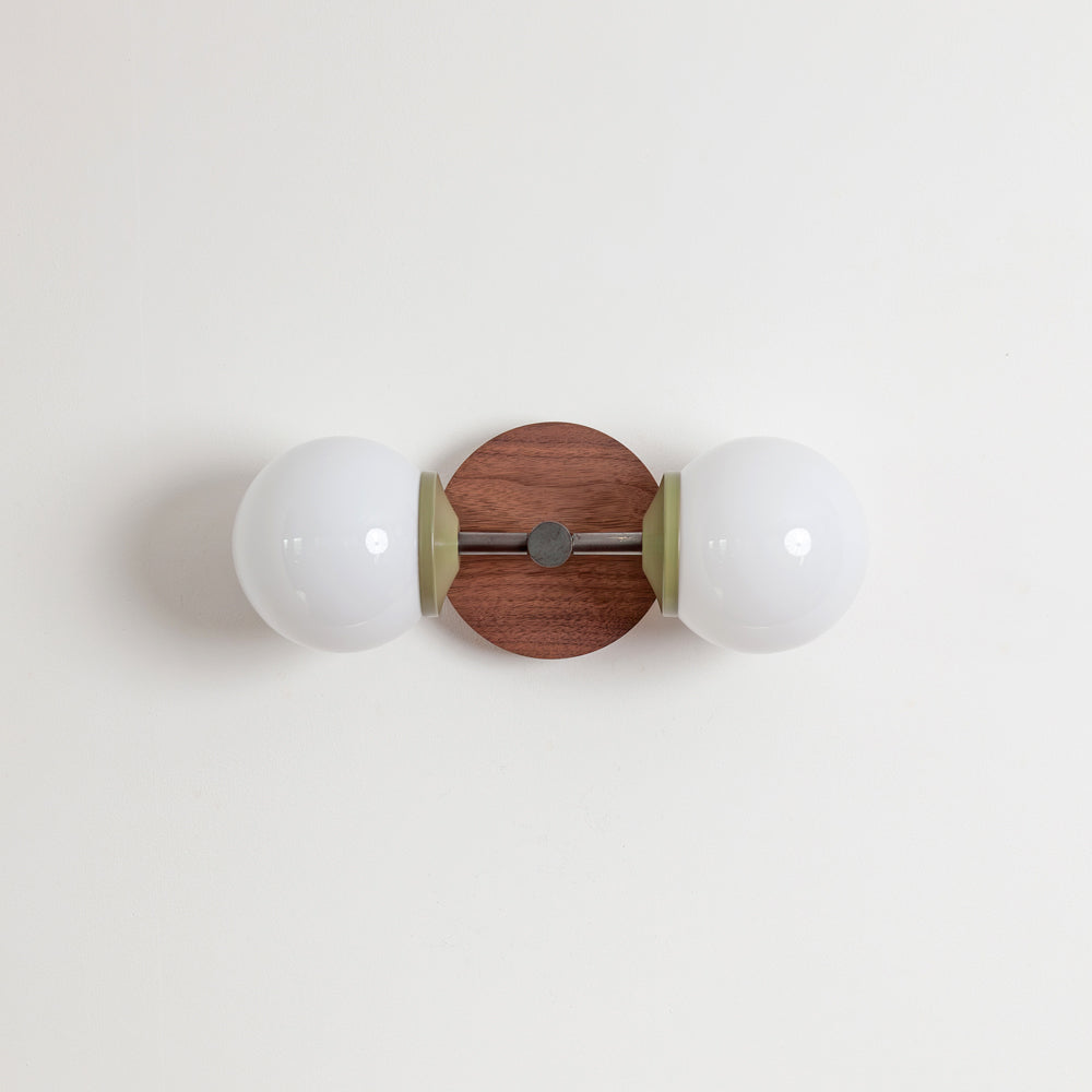 Small Opal Glass Double Arm Wall Light - Hardwood