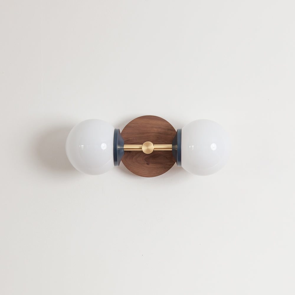 Small Opal Glass Double Arm Wall Light - Hardwood