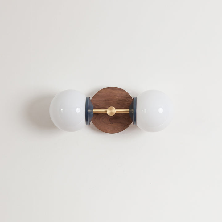 Small Opal Glass Double Arm Wall Light - Hardwood