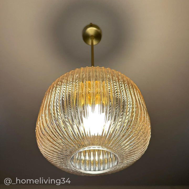 Amber Reeded Glass Stemmed Pendant Light