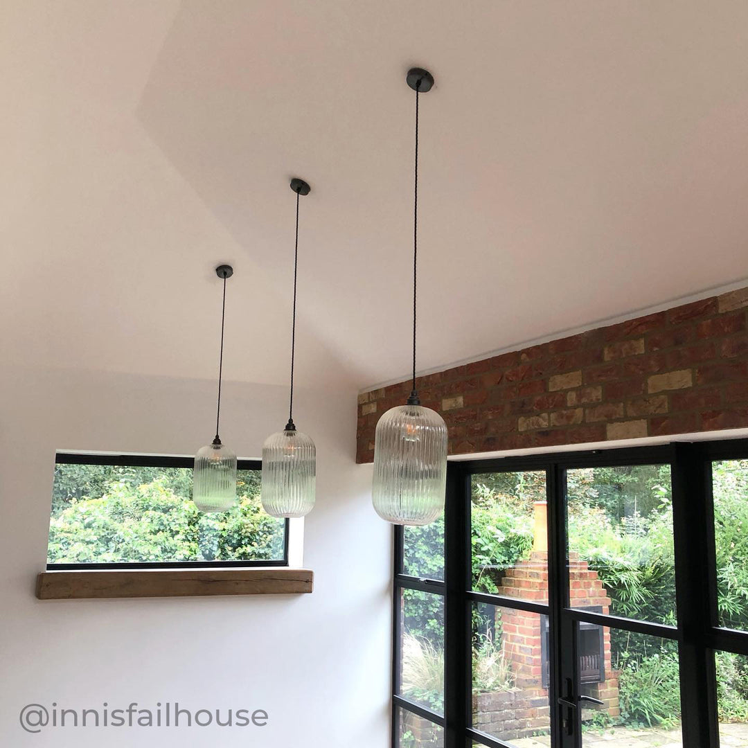 Long Reeded Glass Cylinder Pendant Light