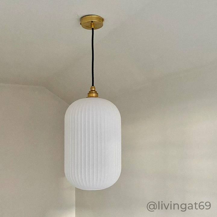 Long Opal Reeded Glass Cylinder Pendant Light