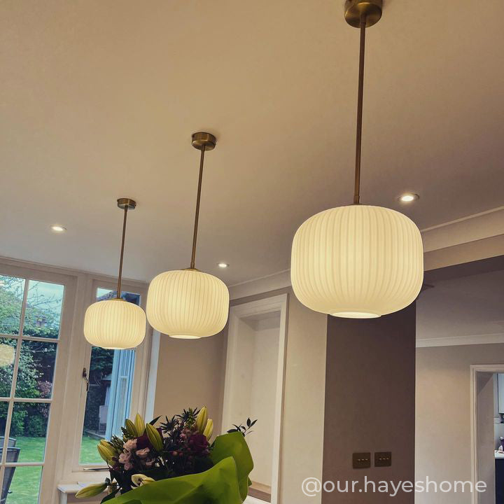 Opal Reeded Glass Stemmed Pendant Light