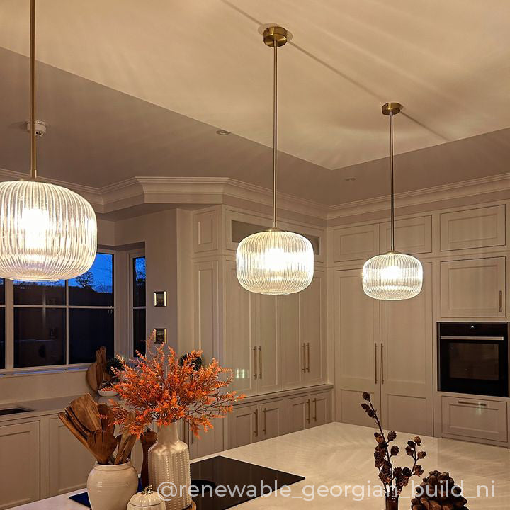 Clear Reeded Glass Stemmed Pendant Light