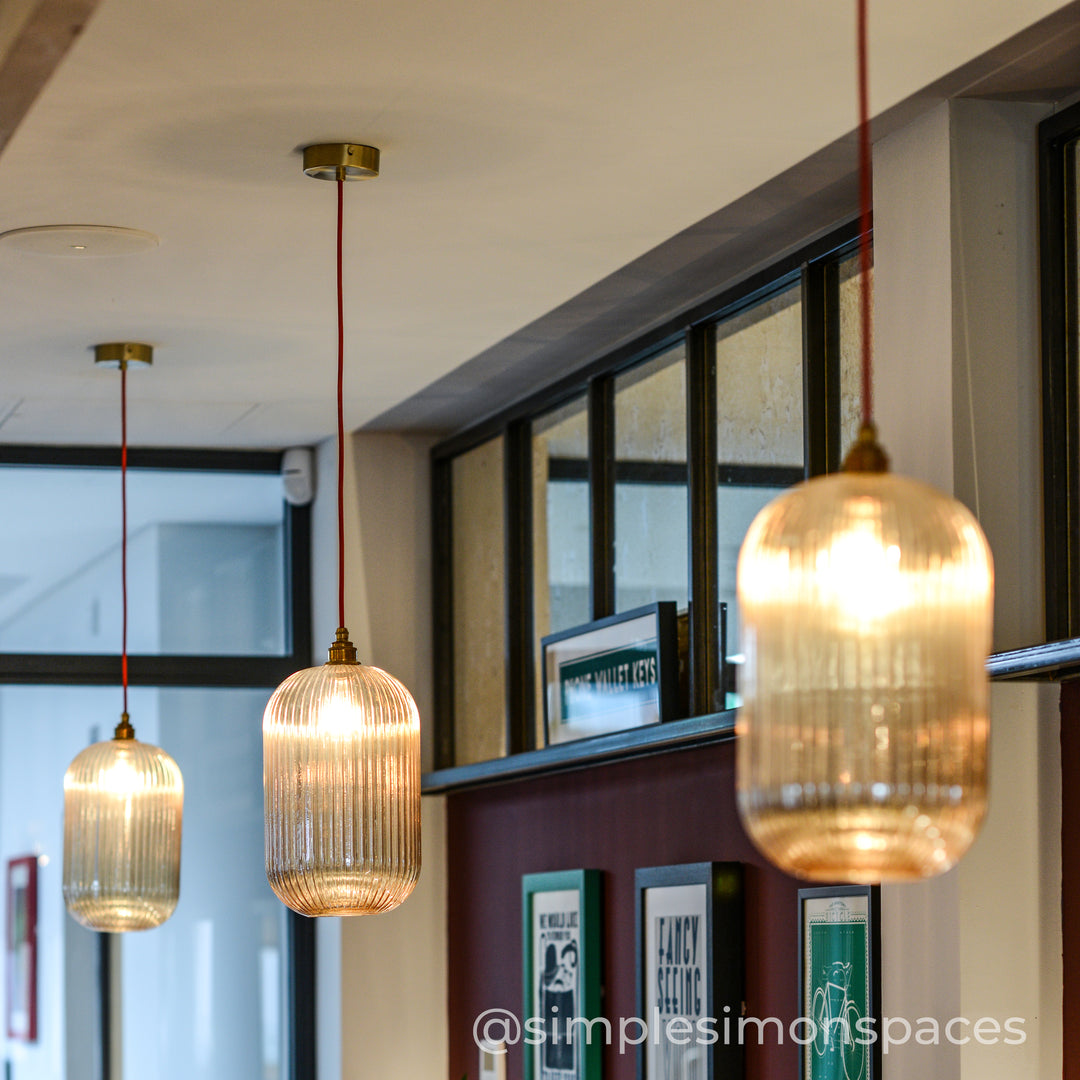 Long Reeded Glass Cylinder Pendant Light