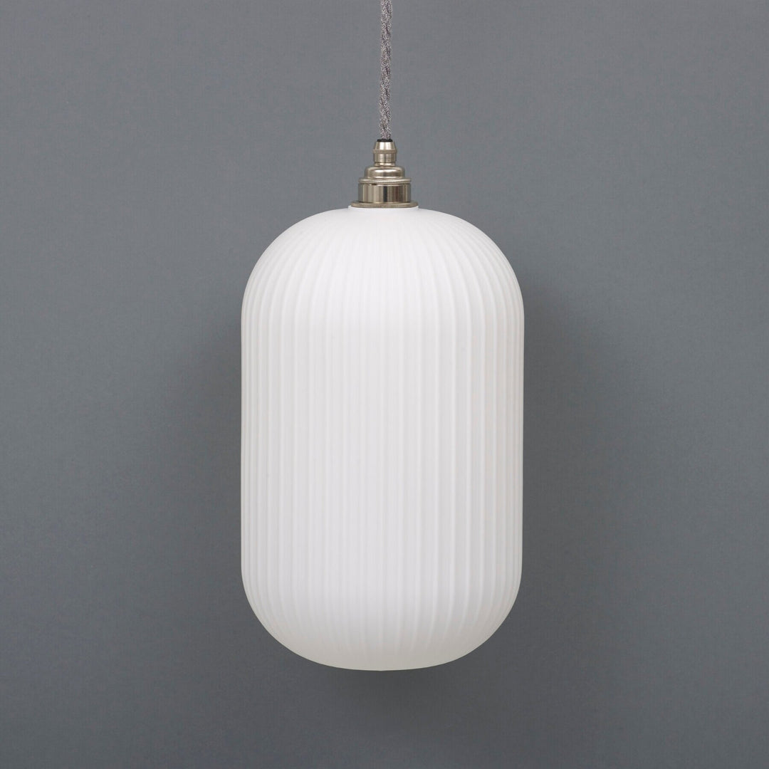 Long Opal Reeded Glass Cylinder Pendant Light