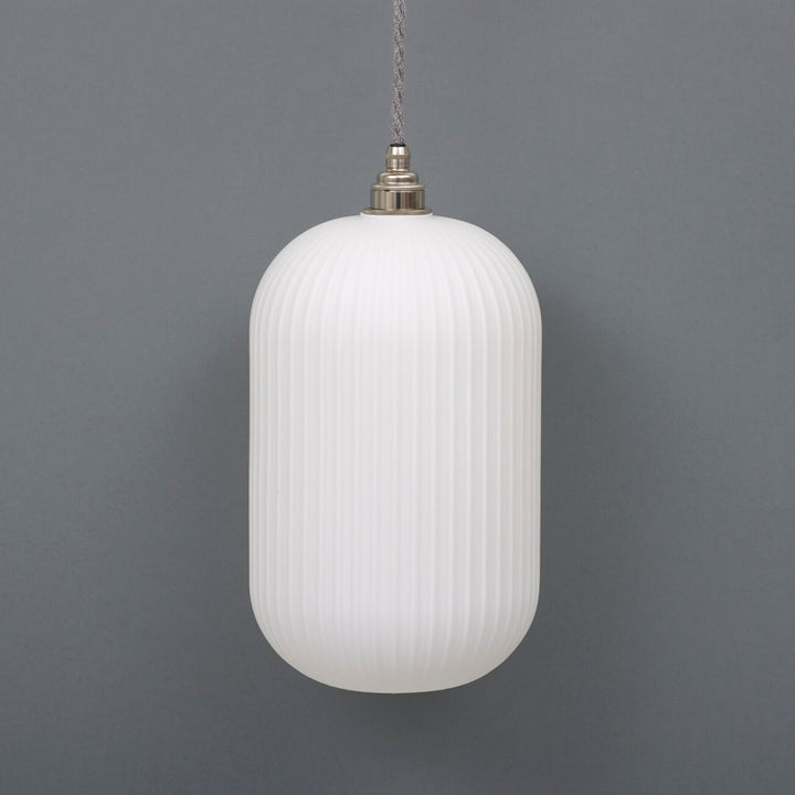 Long Opal Reeded Glass Cylinder Pendant Light