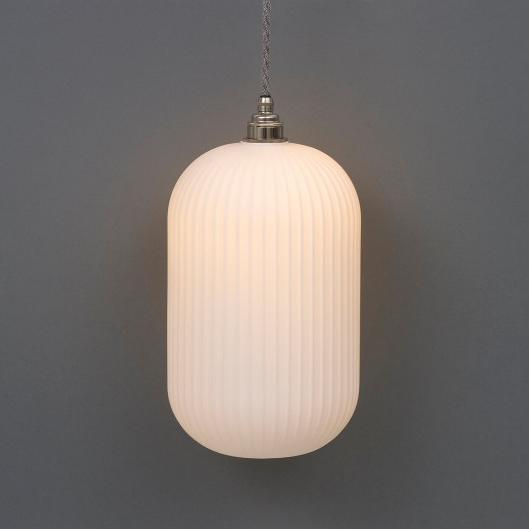 Long Opal Reeded Glass Cylinder Pendant Light